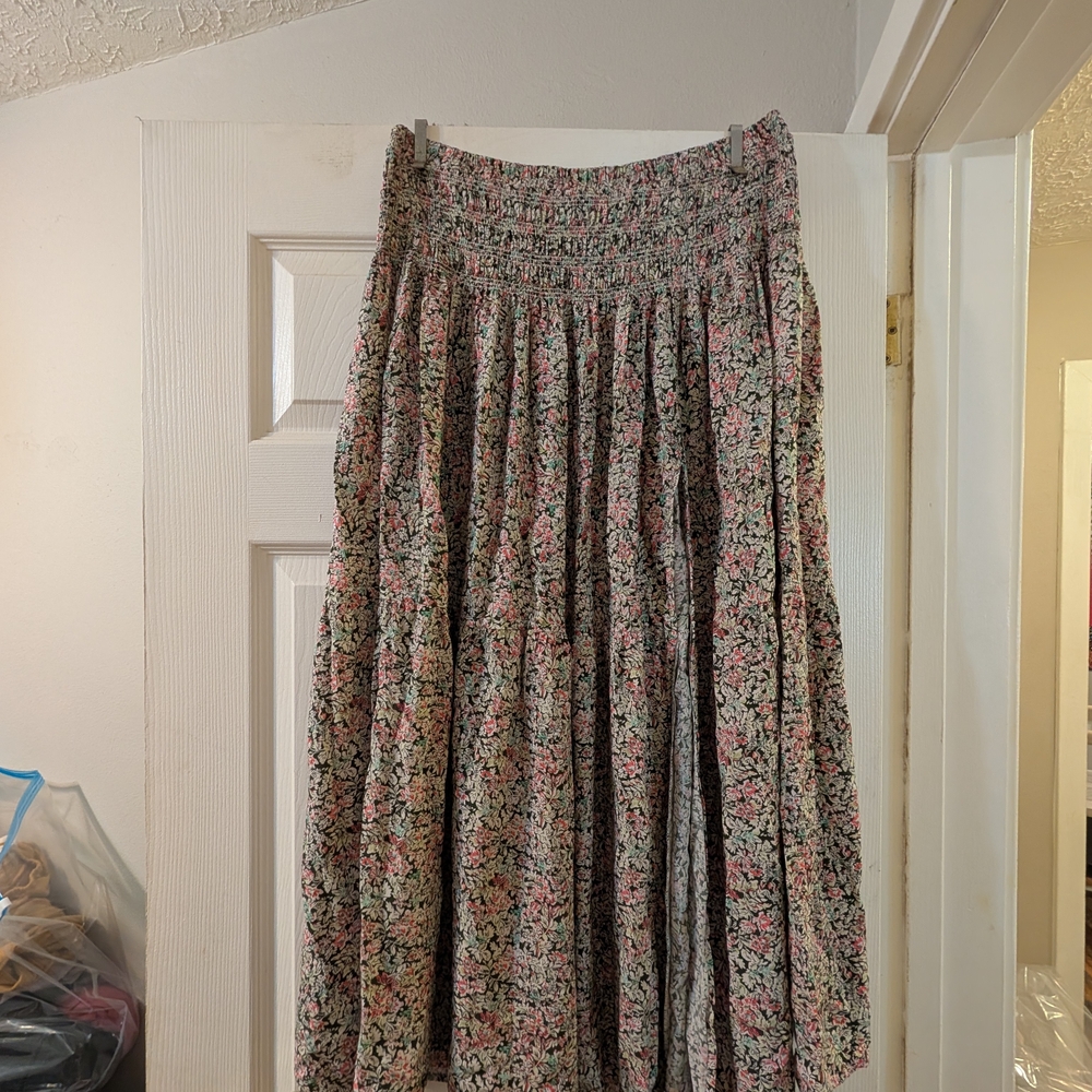 NATURAL LIFE Pink and Green Maxi Skirt Pleated A-line